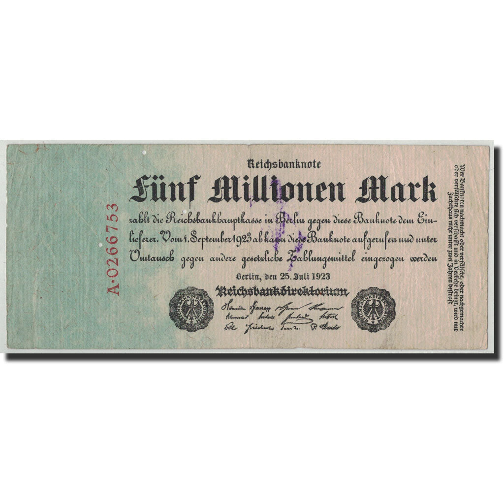 Germania, 5 Millionen Mark, 1923, KM:95, 1923-07-25, MB