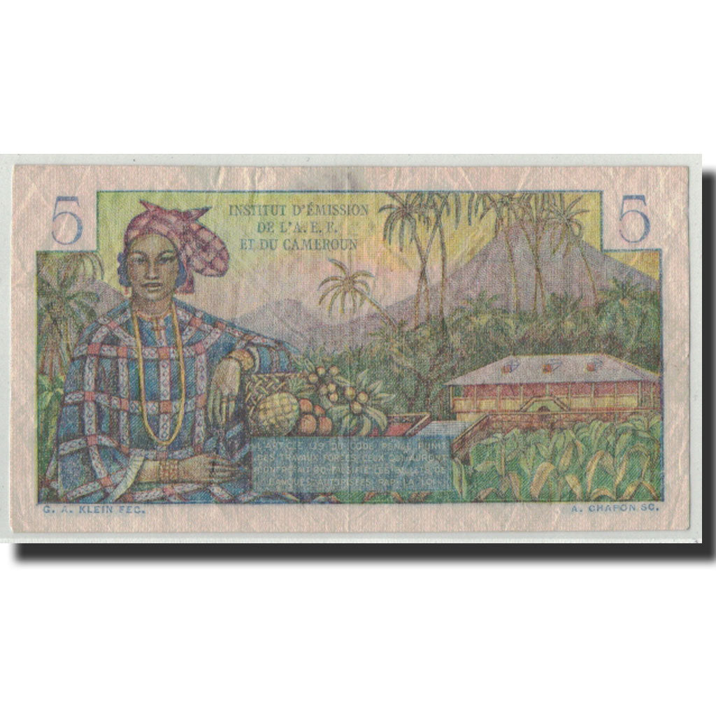 French Equatorial Africa, 5 Francs, Undated (1947), KM:20b, VG(8-10)