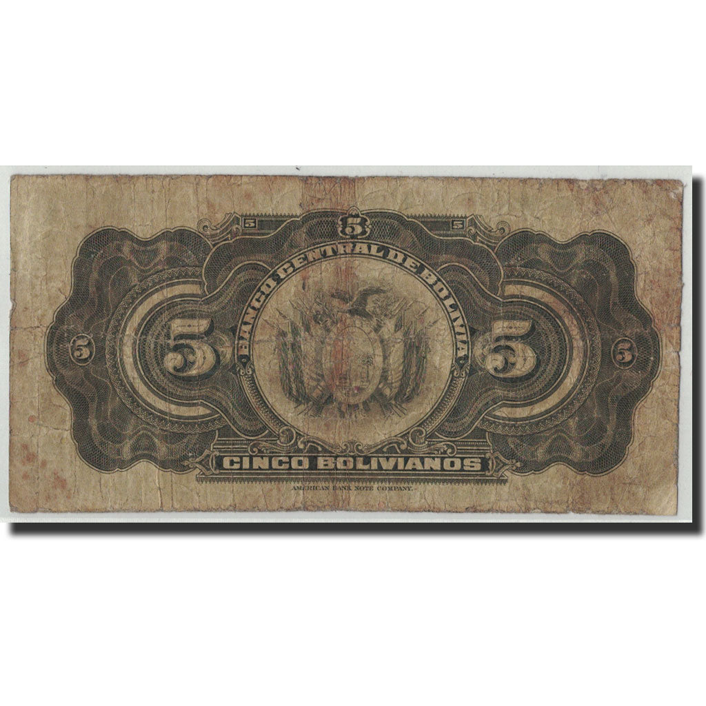 Banknote, Bolivia, 5 Bolivianos, 1928, 1928-07-20, KM:120A, VG(8-10)