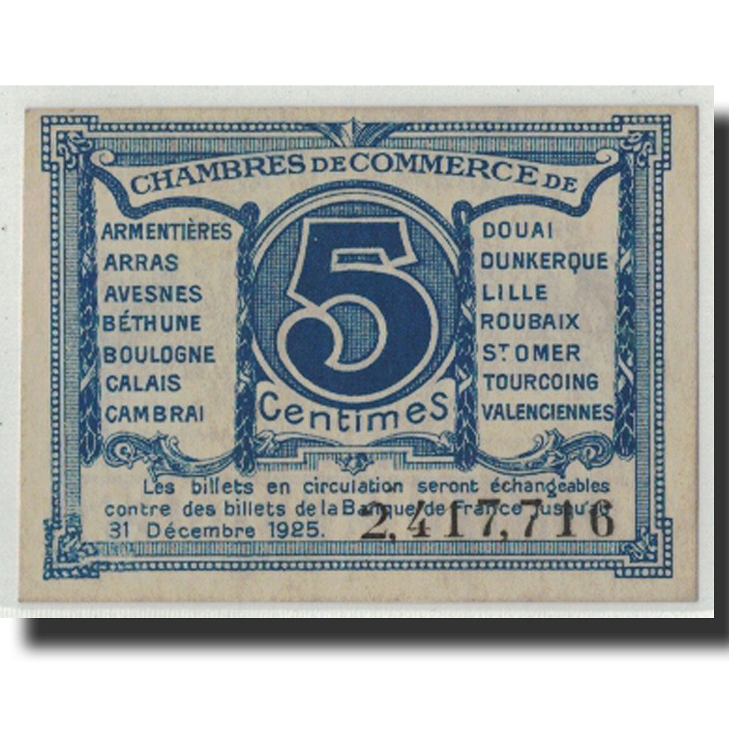 Banknote, Pirot:94-1, 5 Centimes, France, UNC(60-62), NORD-PAS DE CALAIS