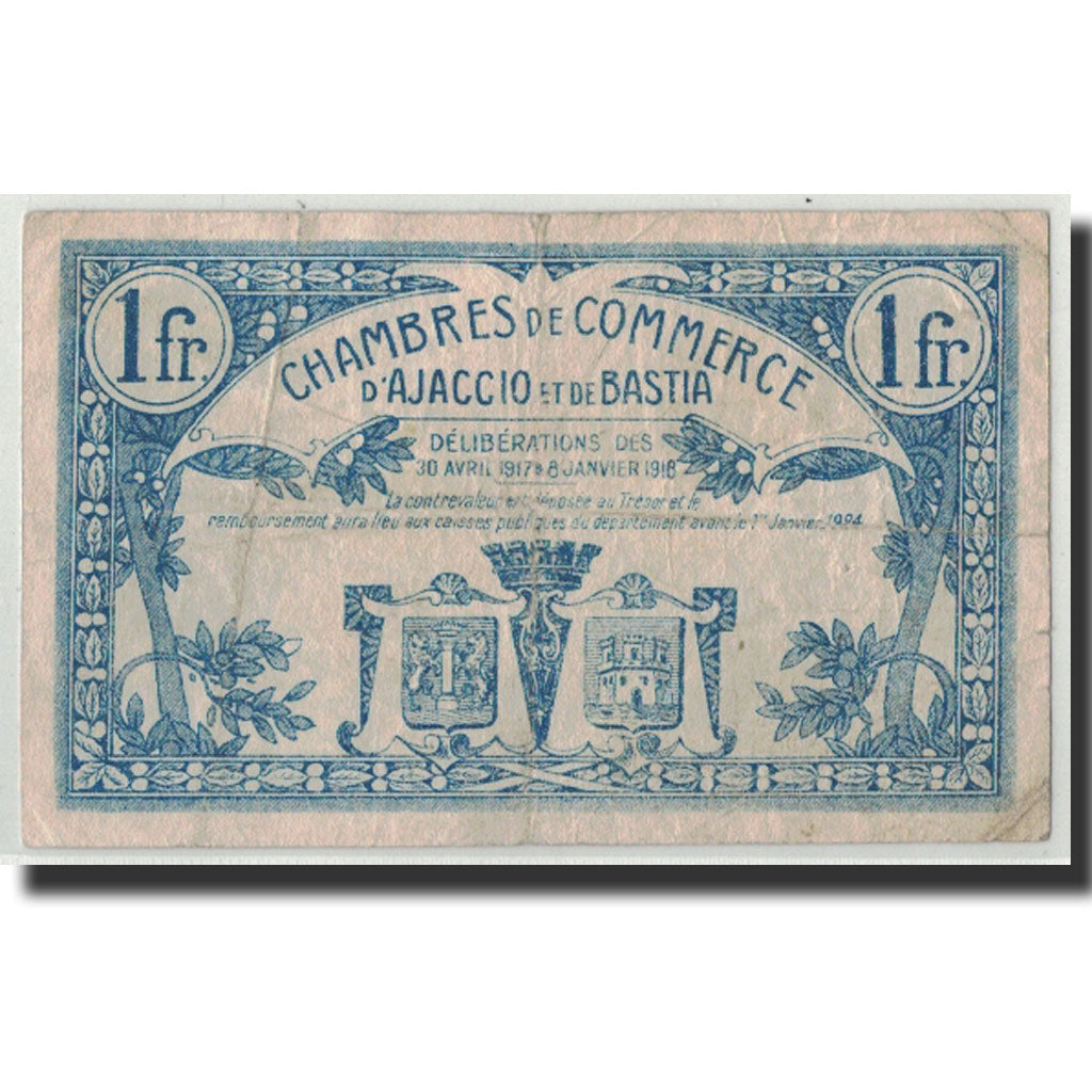 Francia, Ajaccio et Bastia, 1 Franc, 1918, BC, Pirot:3-6