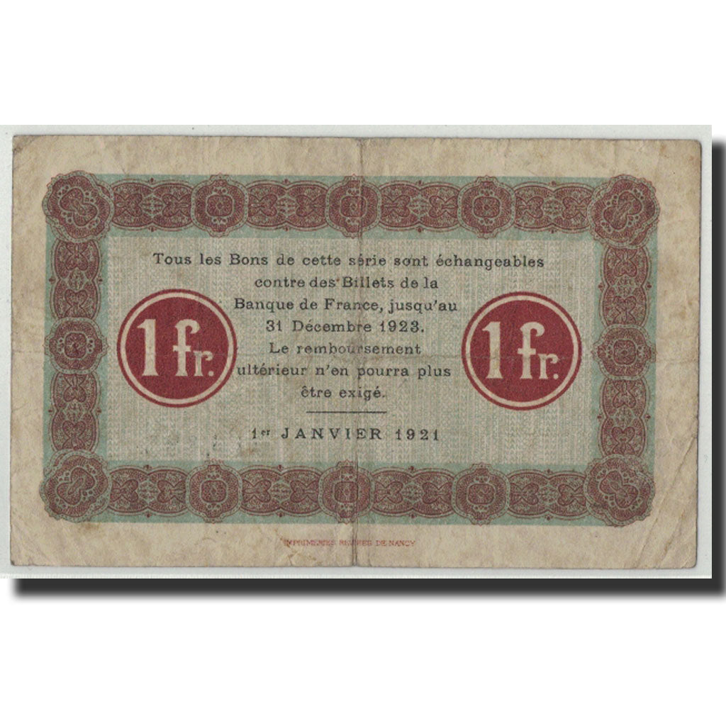 Billet, France, Nancy, 1 Franc, 1921, B+, Pirot:87-49
