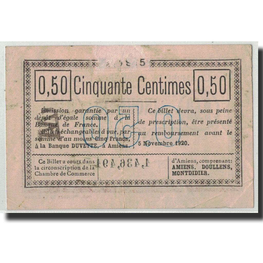 Banknote, 50 Centimes, Undated, France, VF(20-25), Amiens