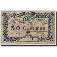 Banknote, Pirot:105-10, 50 Centimes, 1915, France, VG(8-10), Rennes et