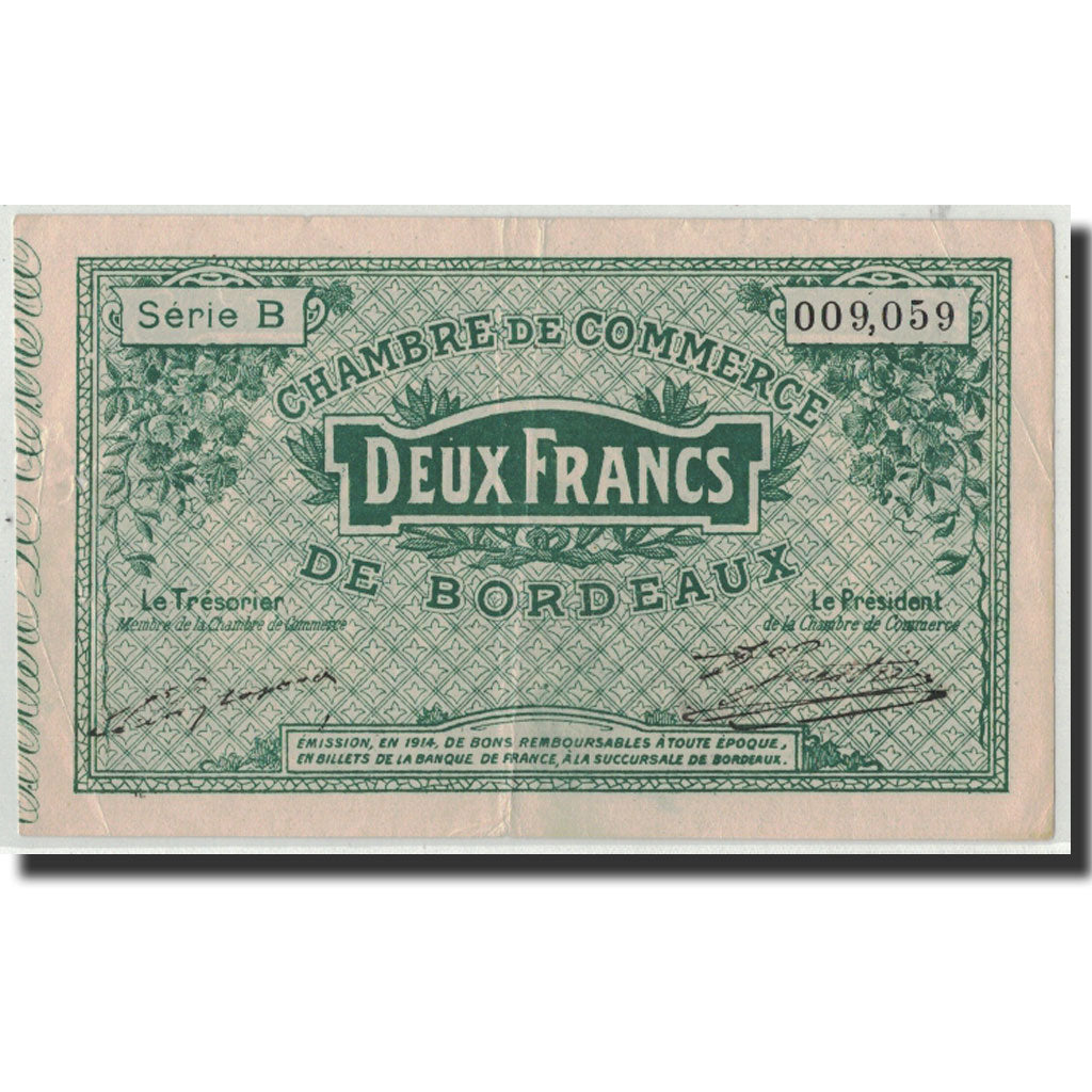 France, Bordeaux, 2 Francs, 1914, AU(55-58), Pirot:30-3