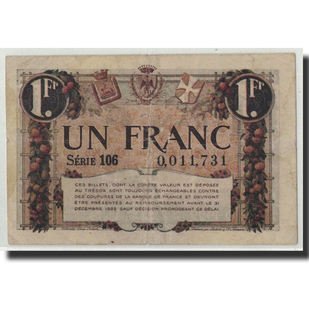France, Nice, 1 Franc, 1920, Pirot:91-11