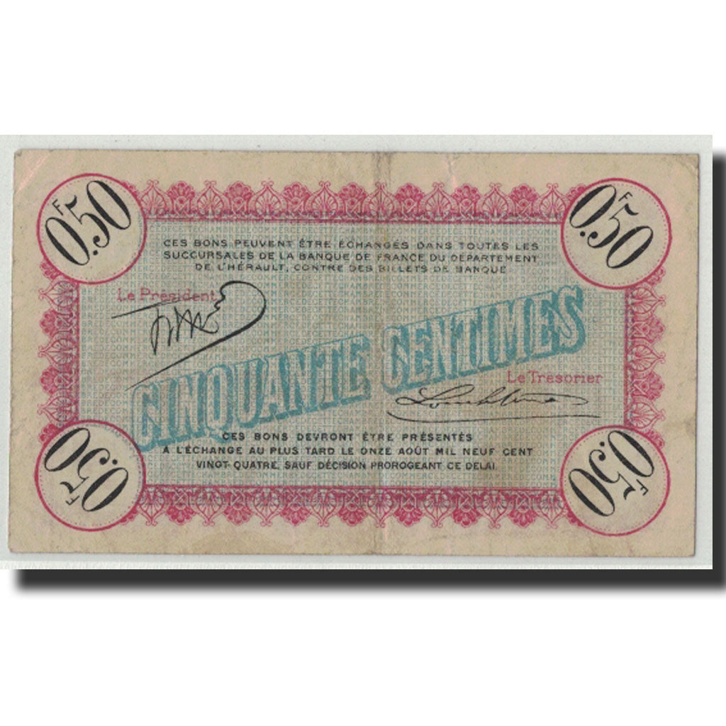 Banconote, Pirot:41-1, MB, Sète, 50 Centimes, 1915, Francia