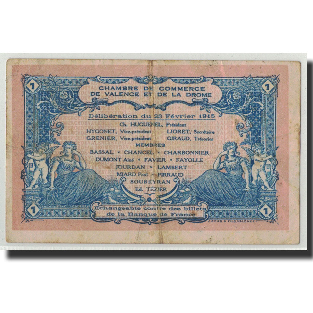 France, Valence, 1 Franc, 1915, VF(20-25), Pirot:127-3