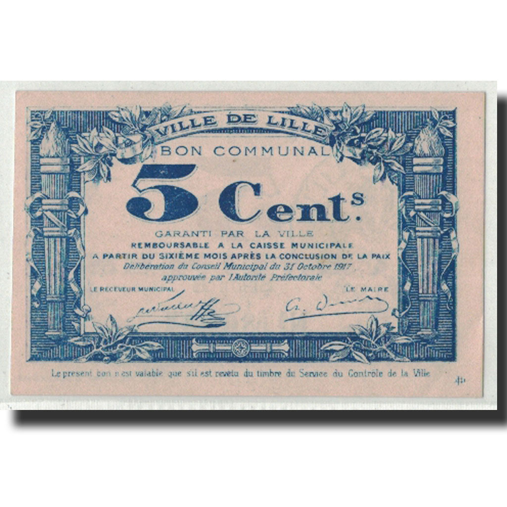 Banknote, Pirot:59-1630, 5 Centimes, 1917, France, UNC(65-70), Lille