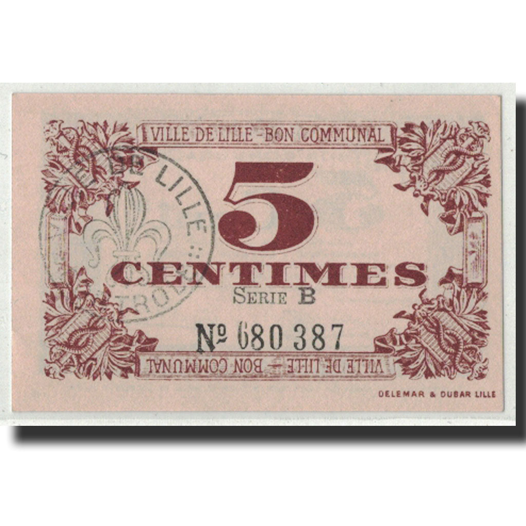 Banknote, Pirot:59-1630, 5 Centimes, 1917, France, UNC(65-70), Lille