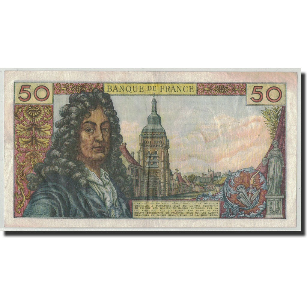 France, 50 Francs Racine, 1974, KM:148d, 1974-10-03, Fayette:64.28, TB+