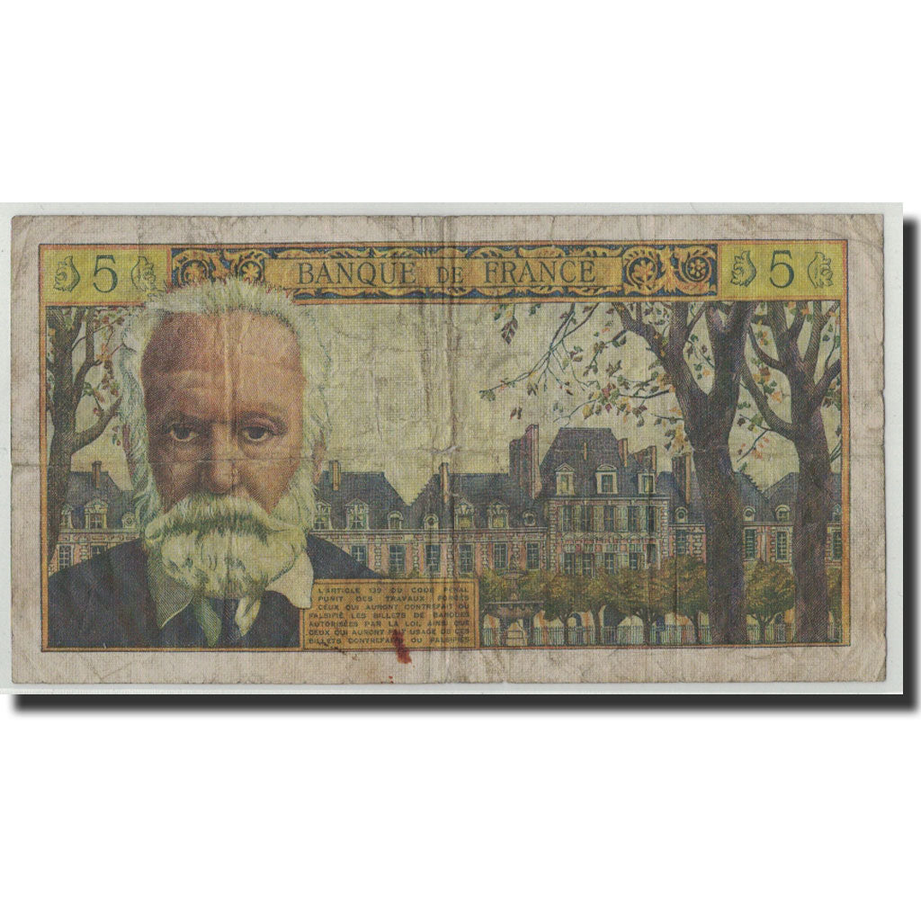 France, 5 Nouveaux Francs Victor Hugo, 1961, KM:141a, 1961-04-06, Fayette:56.7,