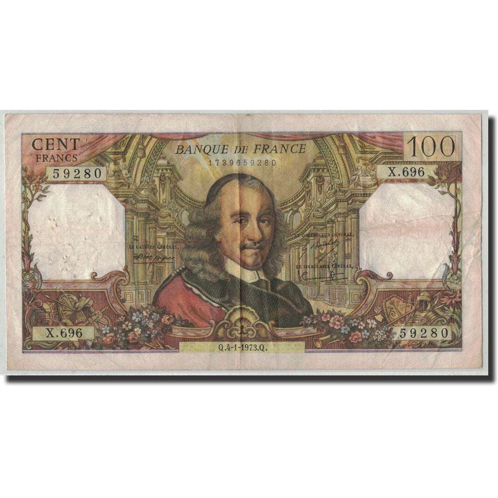 France, 100 Francs Corneille, 1973, KM:149d, Fayette:65.41, 1973-01-04, VF(20-25