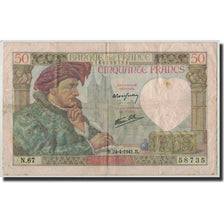 Banconote, Francia, 50 Francs, 1941, 1941-04-24, MB, Fayette:19.9, KM:93