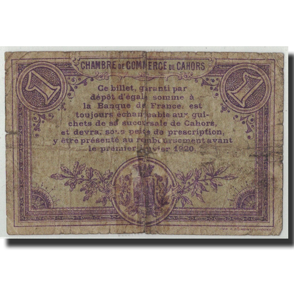 Banknote, Pirot:35-14, 1 Franc, 1915, France, VG(8-10), Cahors