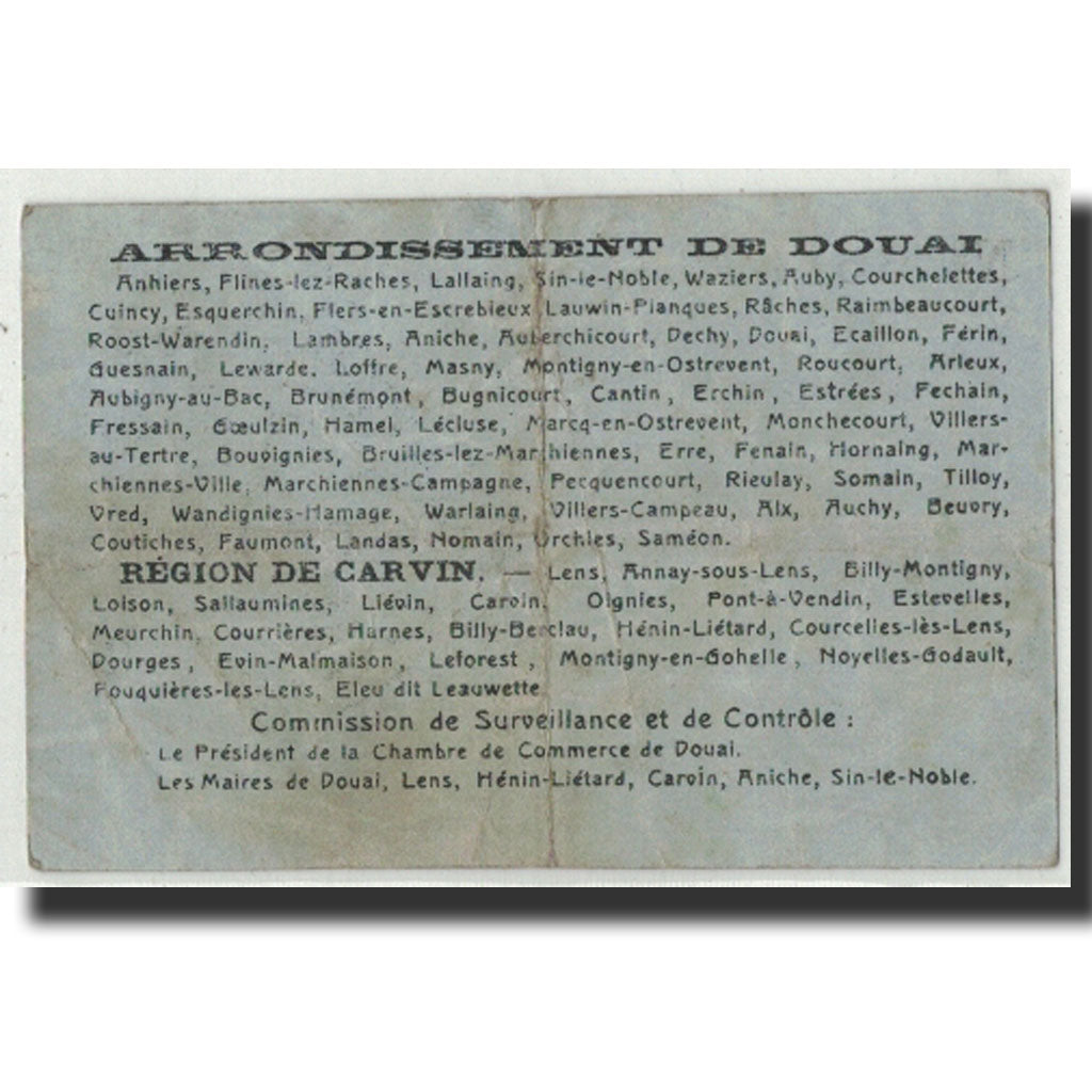 Banconote, Pirot:59-739, MB, Douai, 50 Centimes, 1916, Francia