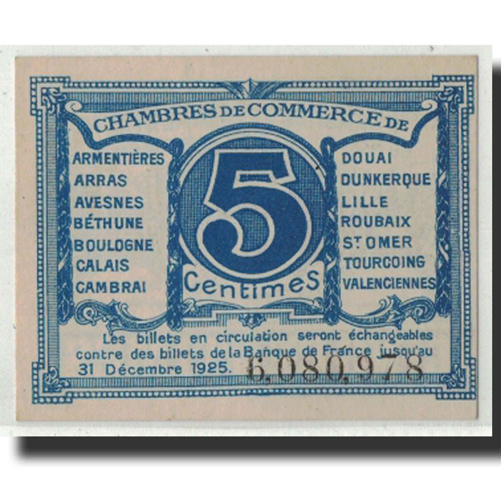 Banknote, Pirot:94-1, 5 Centimes, France, UNC(63), NORD-PAS DE CALAIS