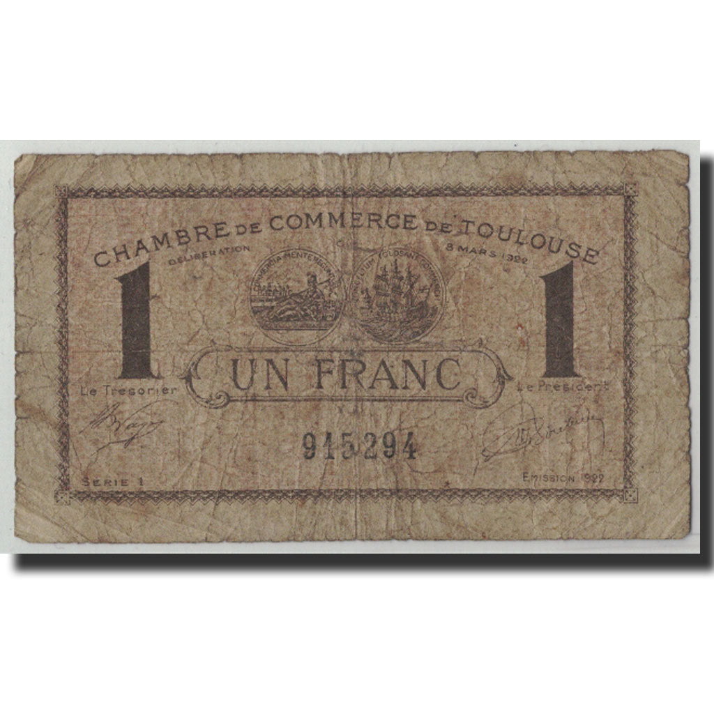Biljet, Pirot:122-45, 1 Franc, 1922, Frankrijk, B, Toulouse