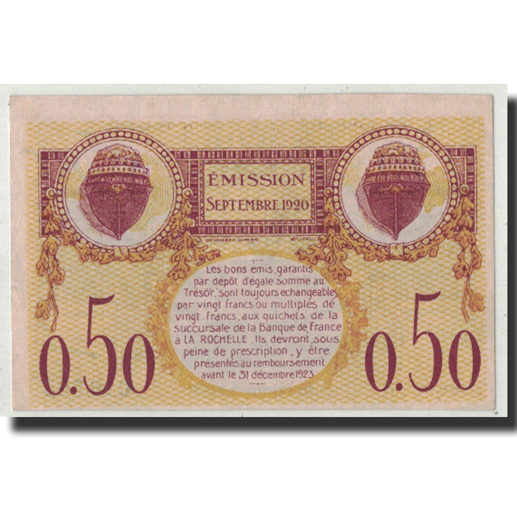 Banknote, Pirot:66-7, 50 Centimes, 1920-09, France, AU(55-58), La Rochelle