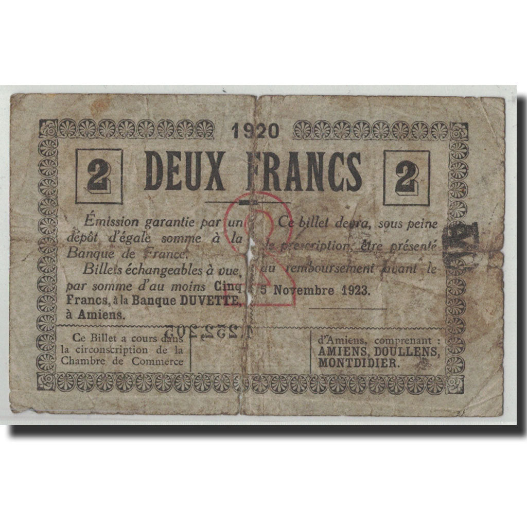 Banconote, Pirot:7-53, B, Amiens, 2 Francs, 1920, Francia