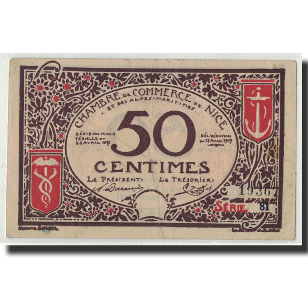 France, Nice, 50 Centimes, 1917, EF(40-45), Pirot:91-6
