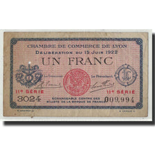 France, Lyon, 1 Franc, 1922, VF(20-25), Pirot:77-27