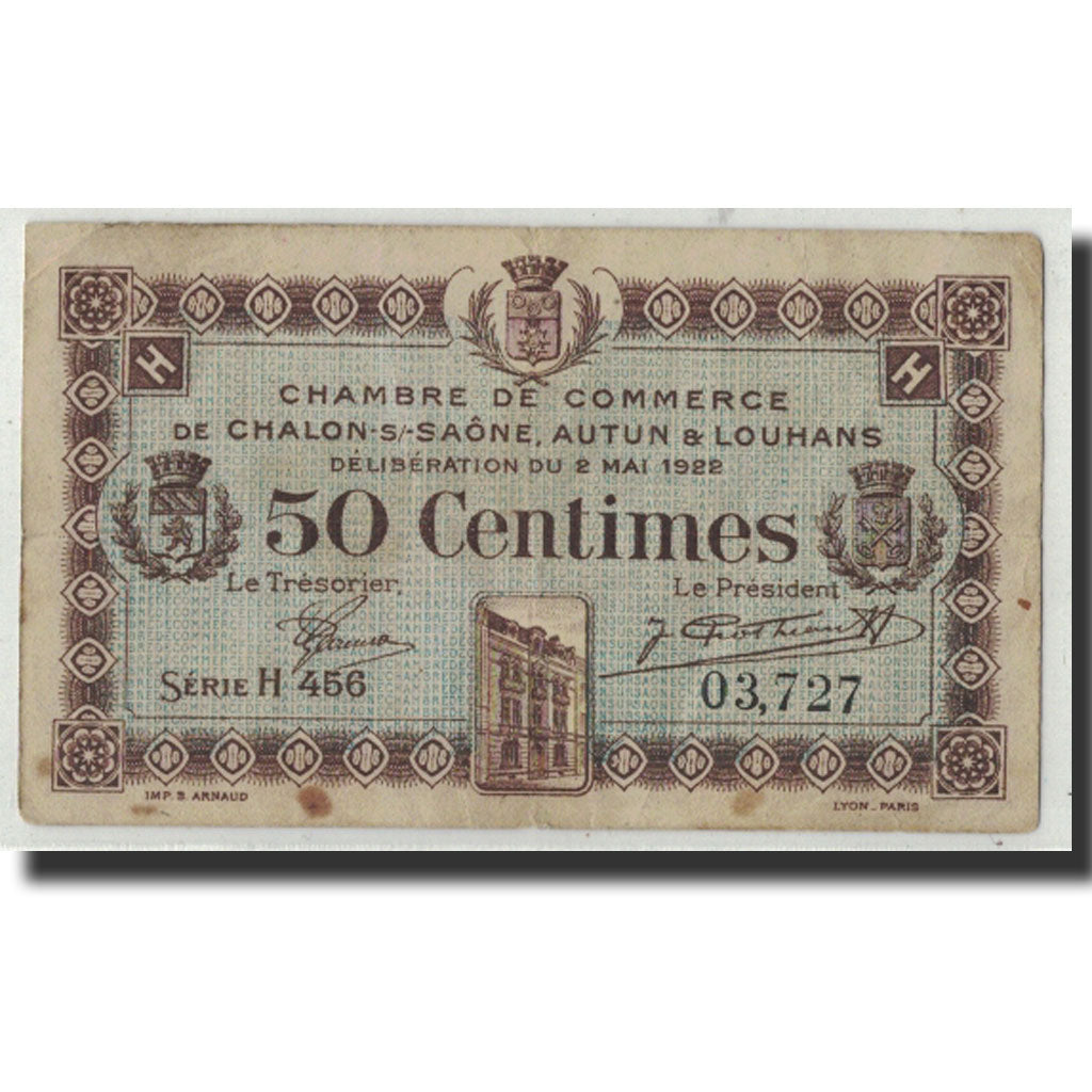Banknote, Pirot:42-32, 50 Centimes, 1922, France, VF(20-25), Châlon-sur-Saône