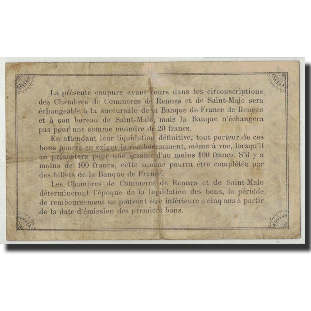 France, Rennes et Saint-Malo, 50 Centimes, 1915, VF(20-25), Pirot:105-1