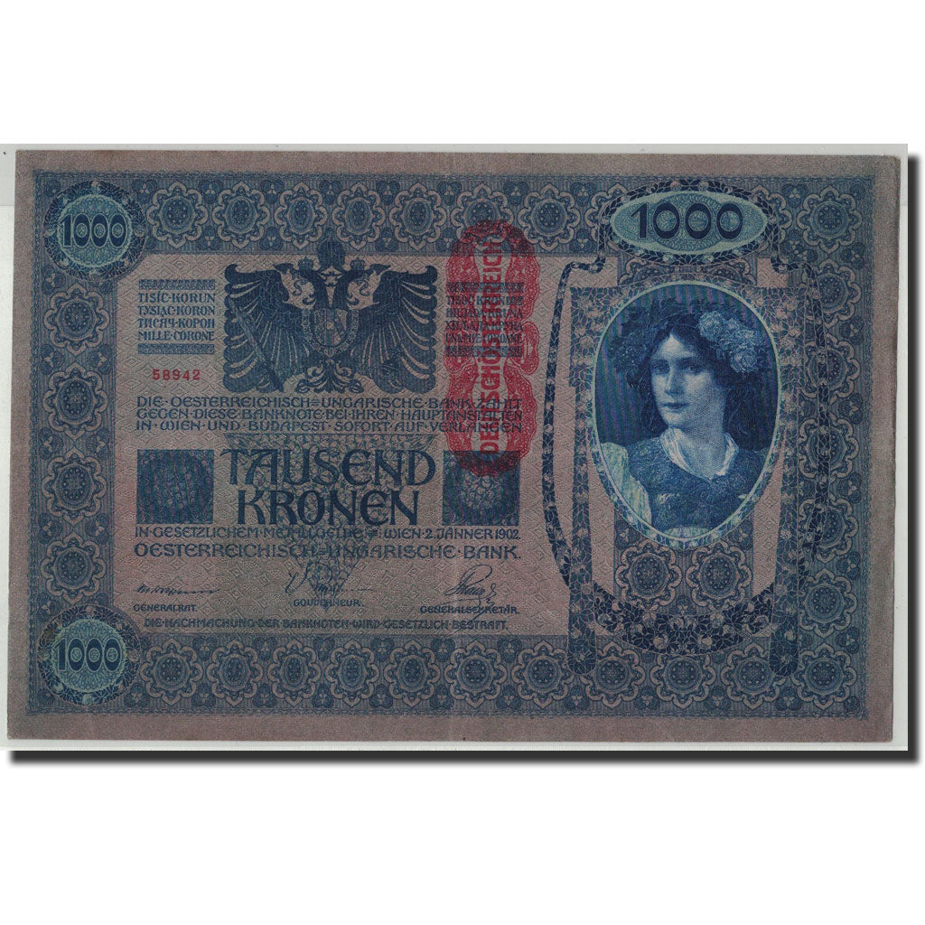 Banknote, Austria, 1000 Kronen, Undated (1919), 1922-01-02, KM:59, AU(50-53)