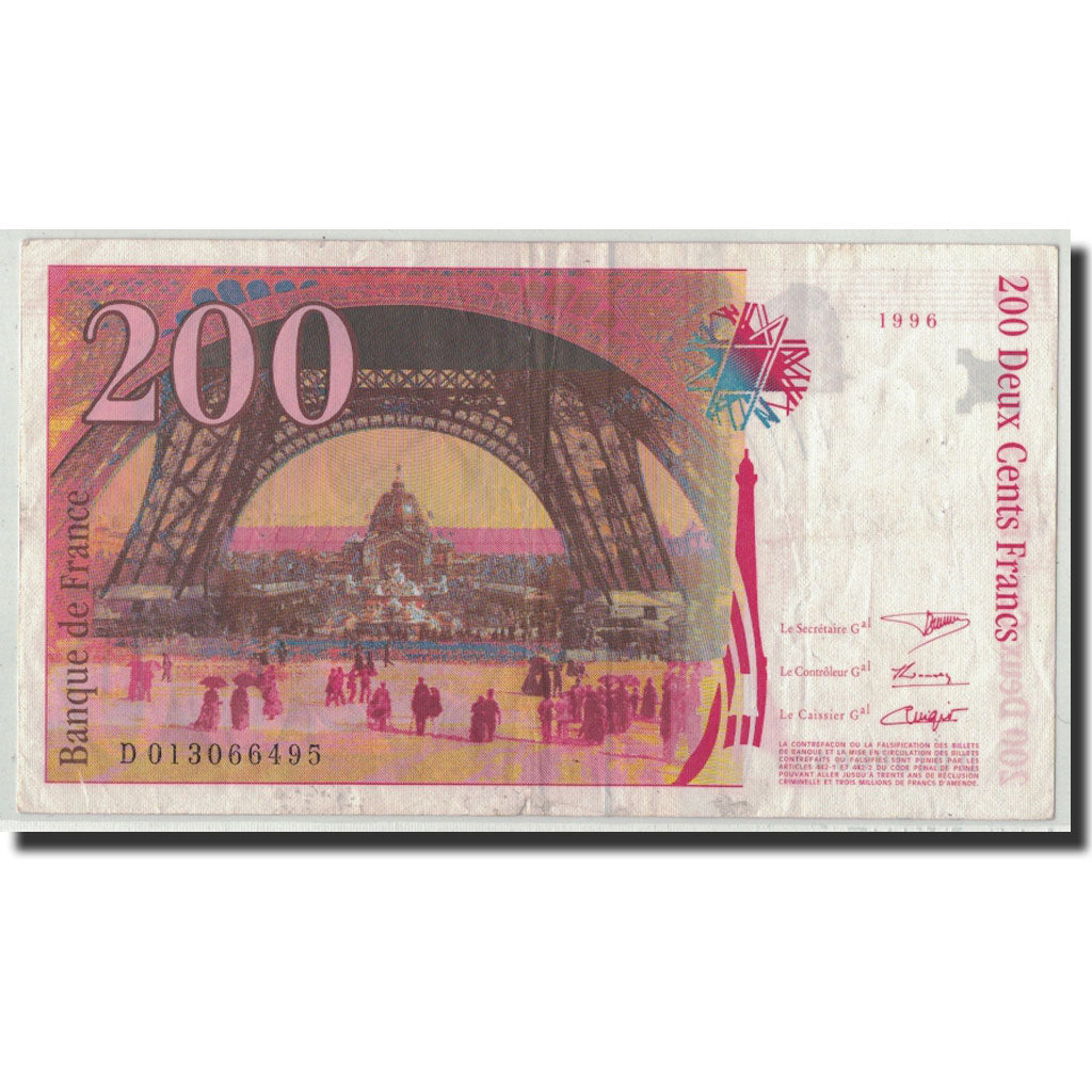 France, 200 Francs Eiffel, 1996, KM:159a, Fayette:75.2, VF(30-35)