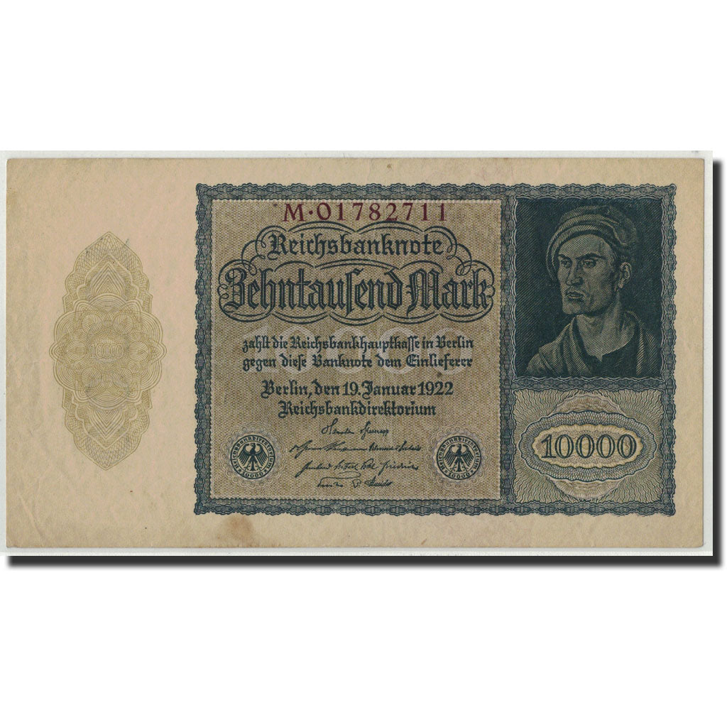 Germany, 10,000 Mark, 1922, KM:72, 1922-01-19, AU(55-58)
