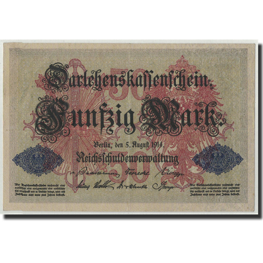 Germany, 50 Mark, 1914, KM:49b, 1914-08-05, AU(55-58)
