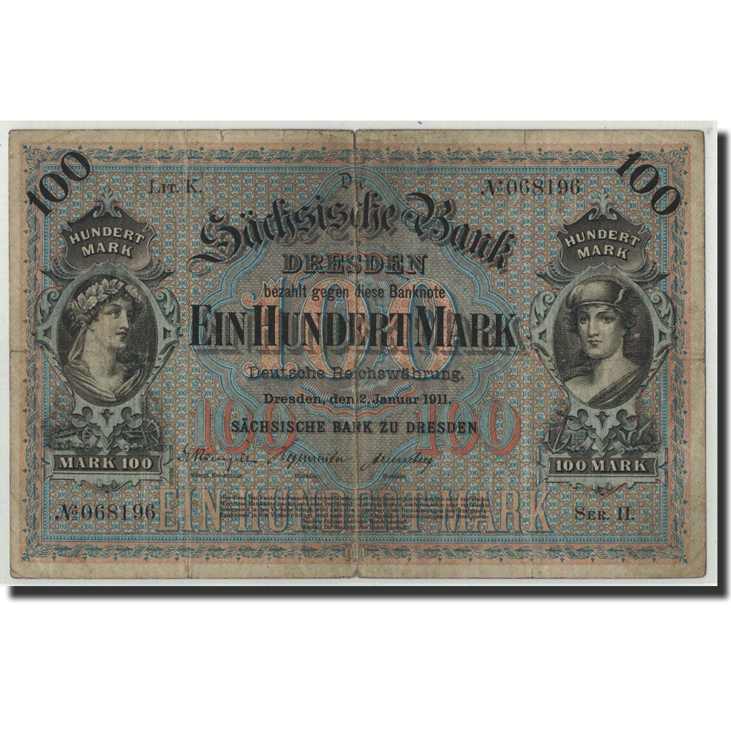 Banknote, German States, 100 Mark, 1911, 1911-01-02, KM:S952b, F(12-15)