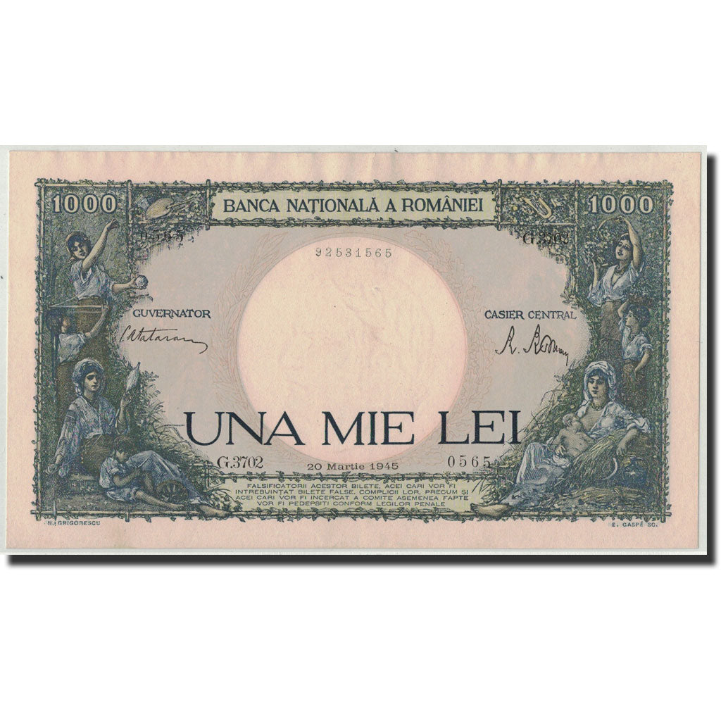 Banknote, Romania, 1000 Lei, 1945, 1945-03-20, KM:52a, UNC(63)