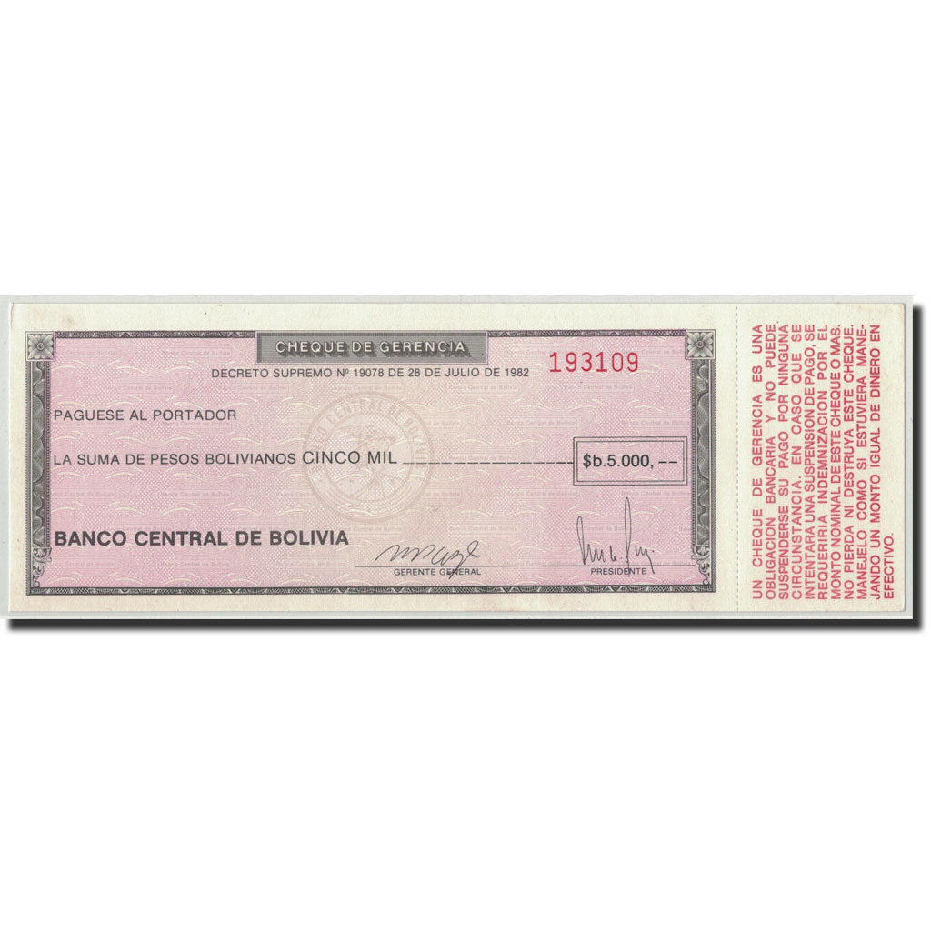 Bolivia, 5000 Pesos Bolivianos, 1982, 1982-07-28, KM:172a, UNC(65-70)