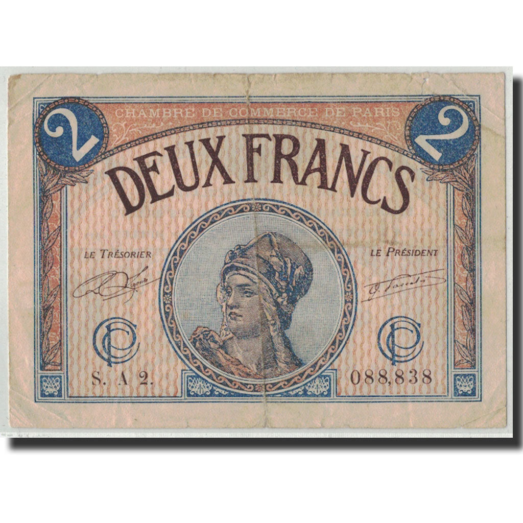 Banknote, Pirot:97-28, 2 Francs, 1920, France, EF(40-45), Paris