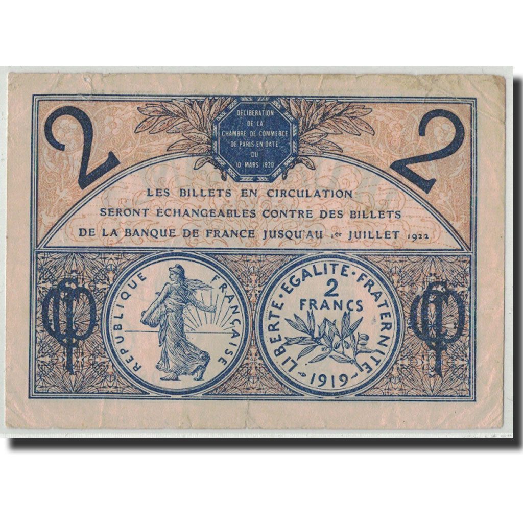 Banknote, Pirot:97-28, 2 Francs, 1920, France, EF(40-45), Paris