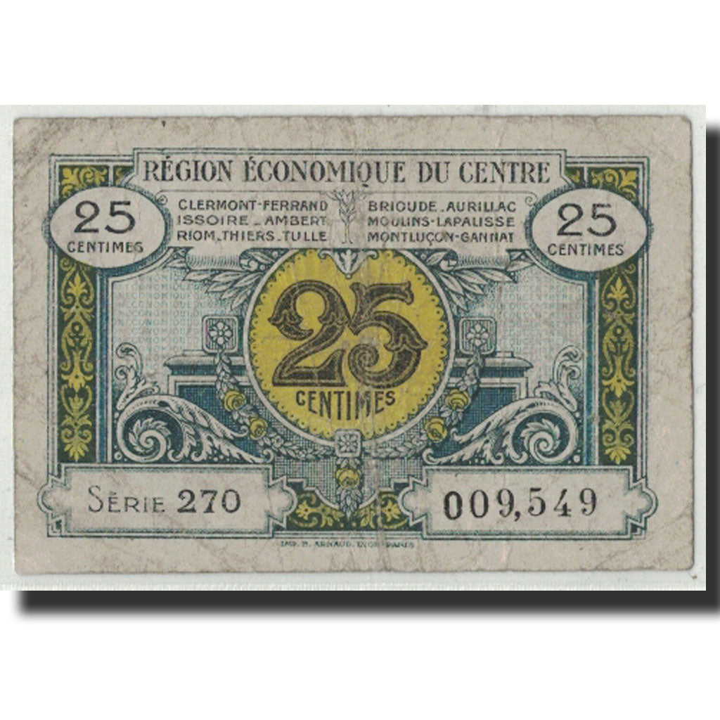 Biljet, Pirot:40-1, 25 Centimes, Undated, Frankrijk, B+, Région centre