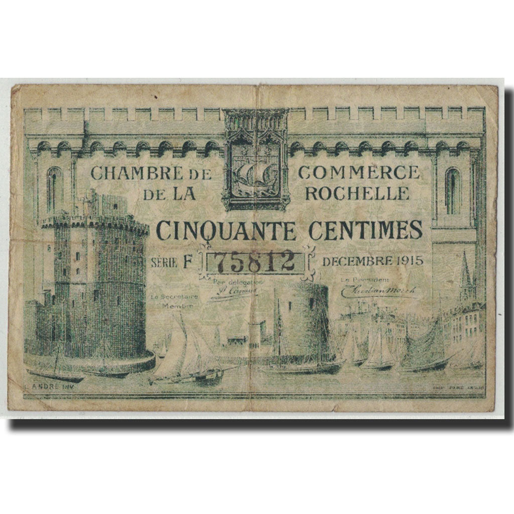 France, La Rochelle, 50 Centimes, 1915, VG(8-10), Pirot:66-1