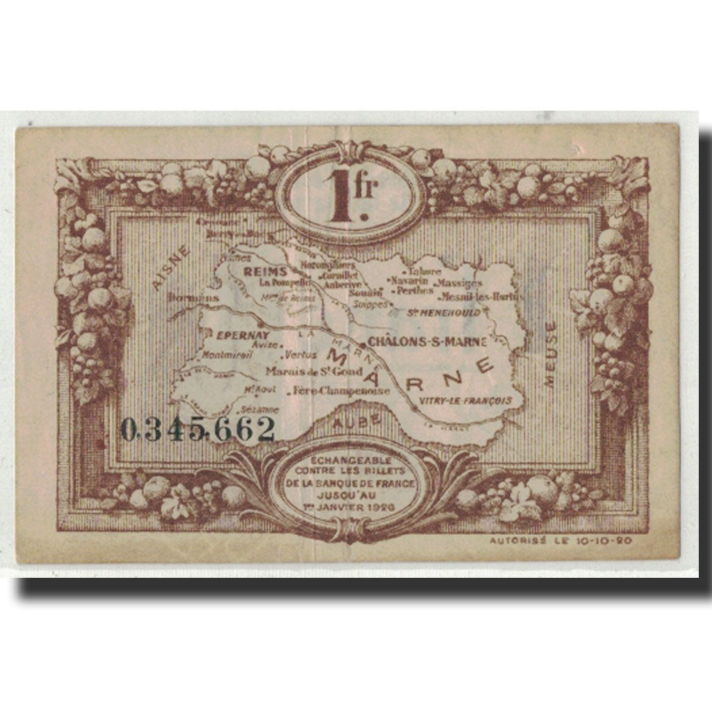 France, Marne, 1 Franc, 1920, VF(20-25), Pirot:43-2
