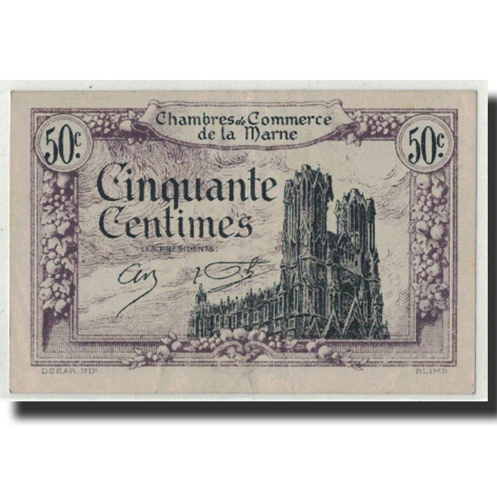 Banknote, Pirot:43-1, 50 Centimes, 1922, France, AU(50-53), Marne
