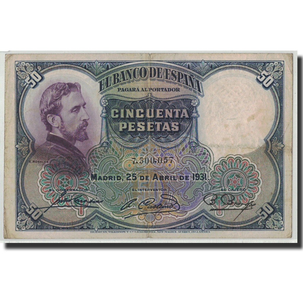 Spain, 50 Pesetas, 1931, KM:82, 1931-04-25, VF(20-25)