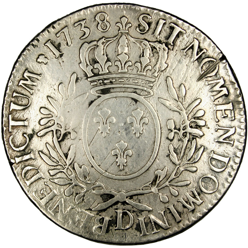 FRANCE, Écu aux branches d'olivier, ECU, 1738, Lyon, KM #486.6, VF(20-25), ...