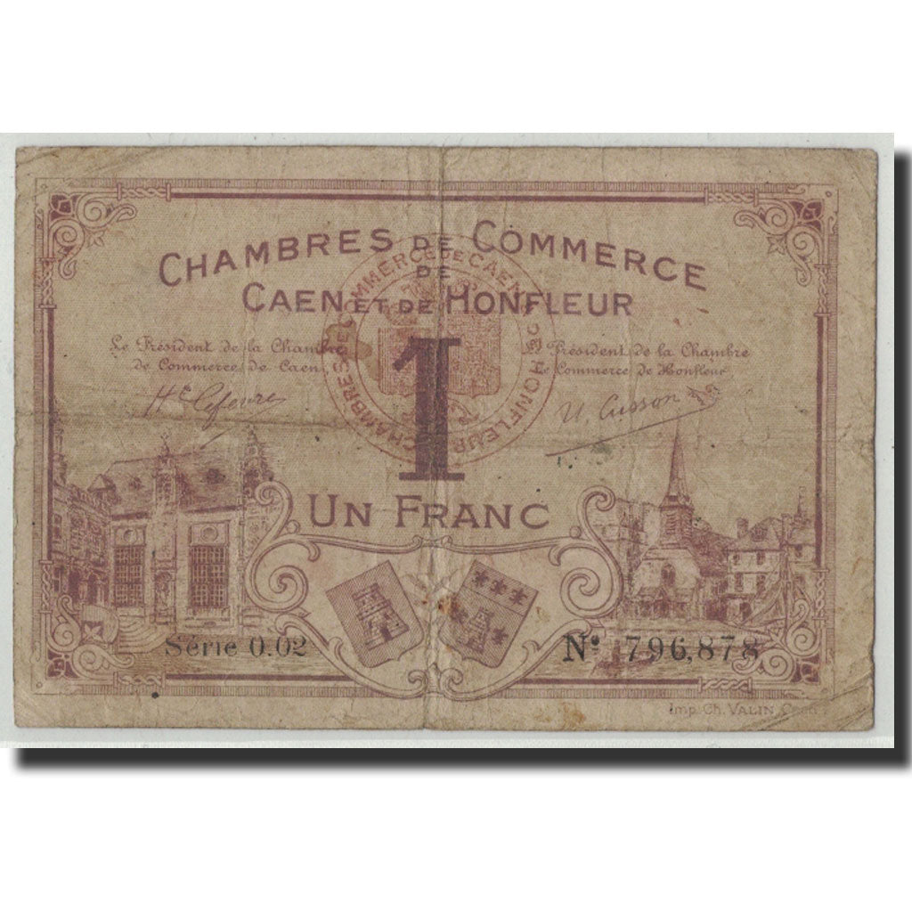 Geldschein, Frankreich, Caen et Honfleur, 1 Franc, Undated, SGE, Pirot:34-1