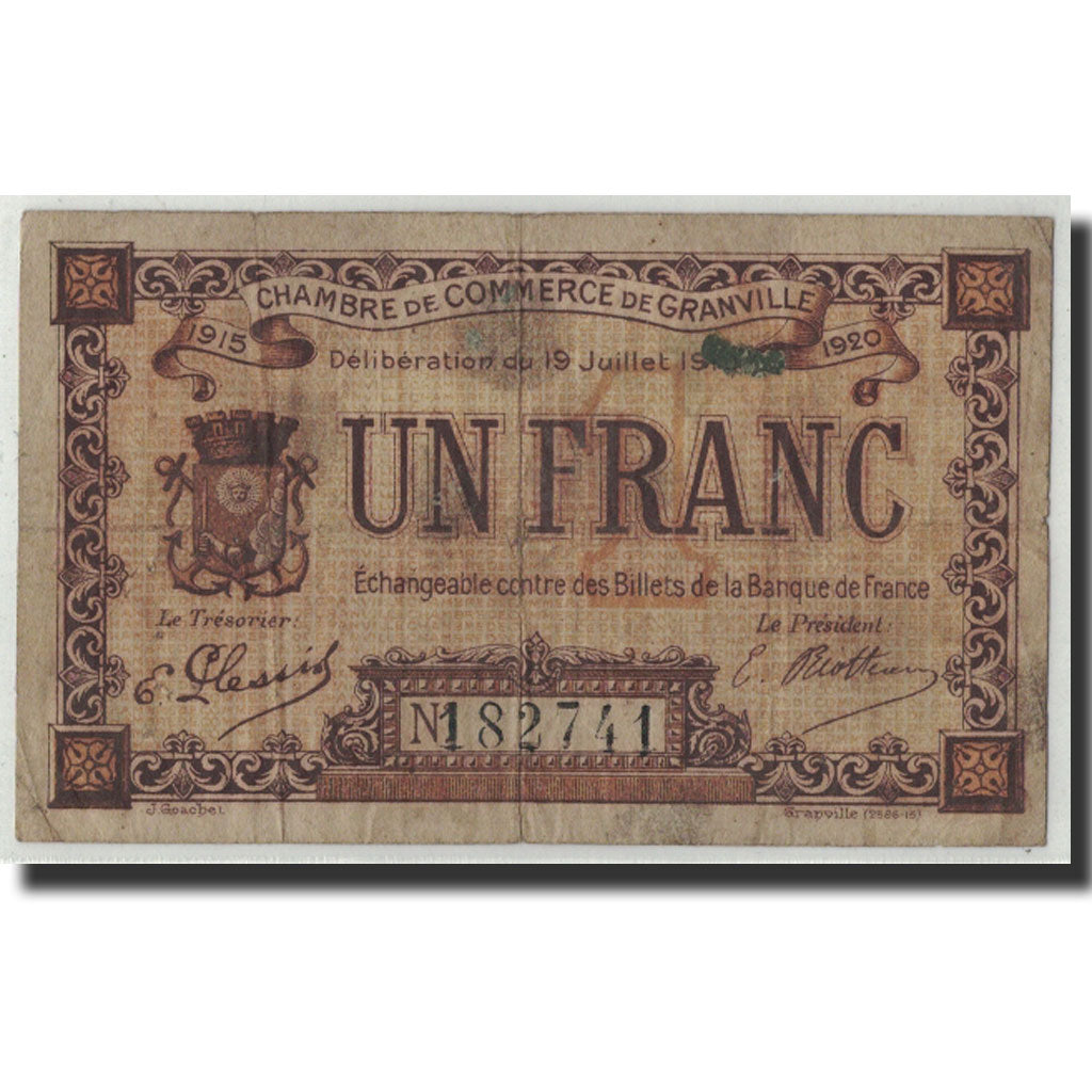 France, Granville, 1 Franc, 1915, VF(20-25), Pirot:60-4