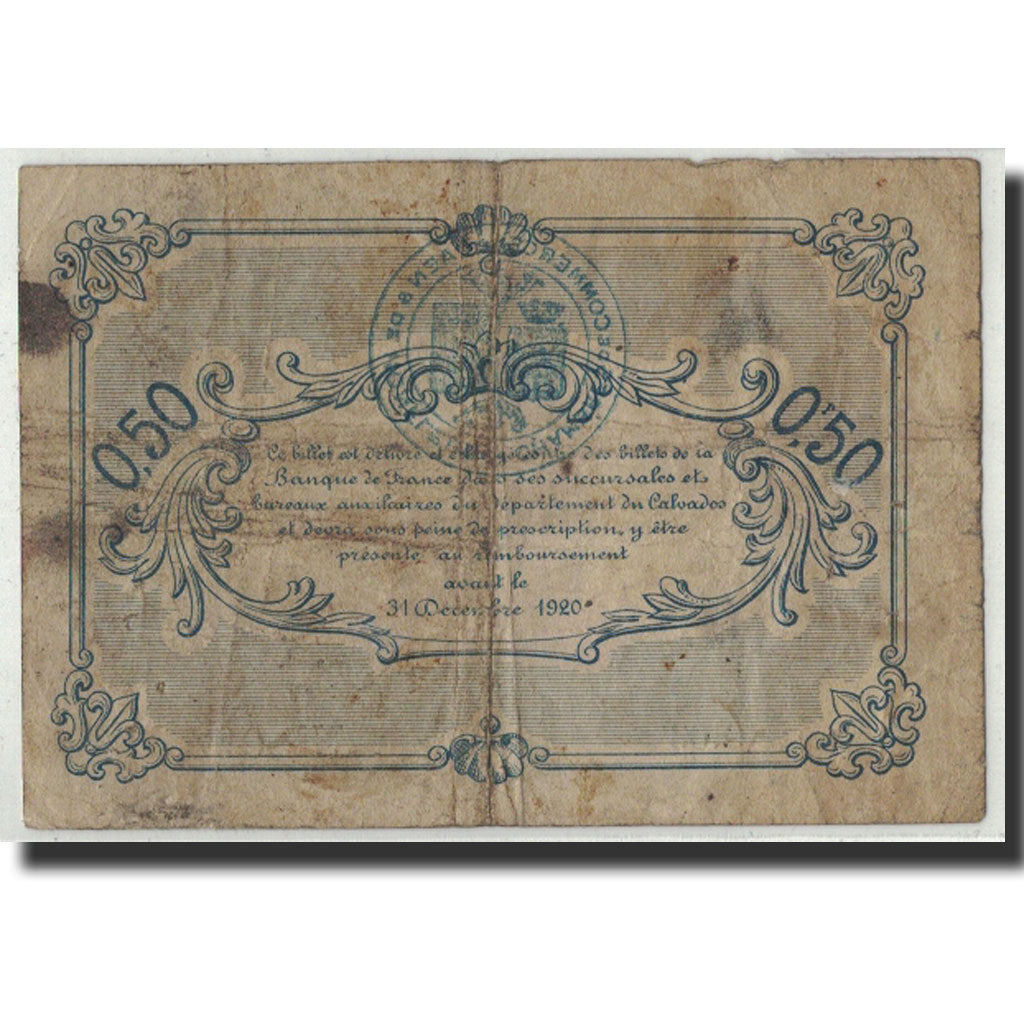 Banknote, Pirot:34-4, 50 Centimes, Undated, France, VG(8-10), Caen et Honfleur