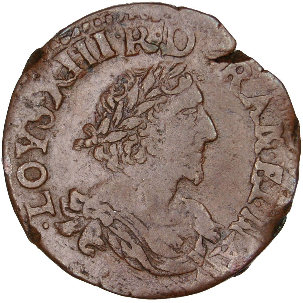 Coin, France, Louis XIII, Double tournois, buste laurée et drapé, Double