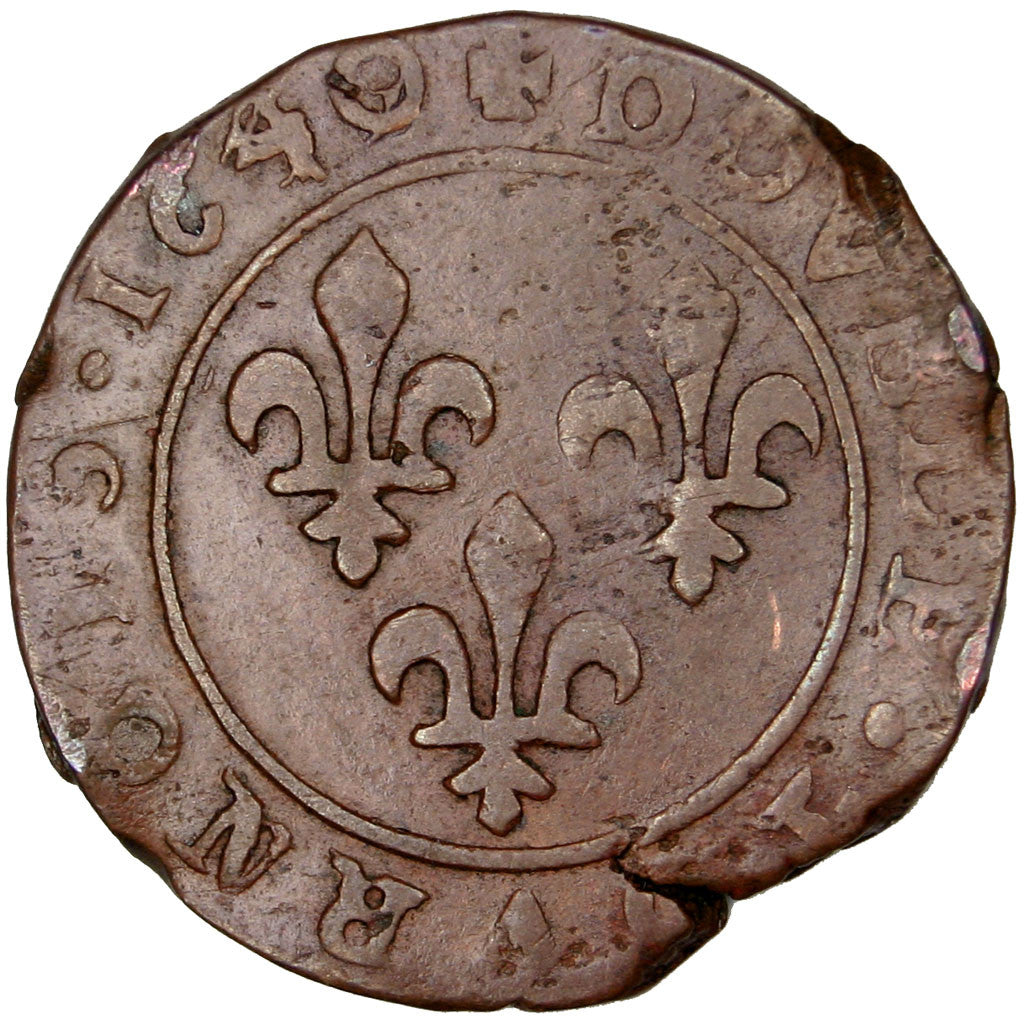 Coin, France, Louis XIII, Double tournois, buste laurée et drapé, Double