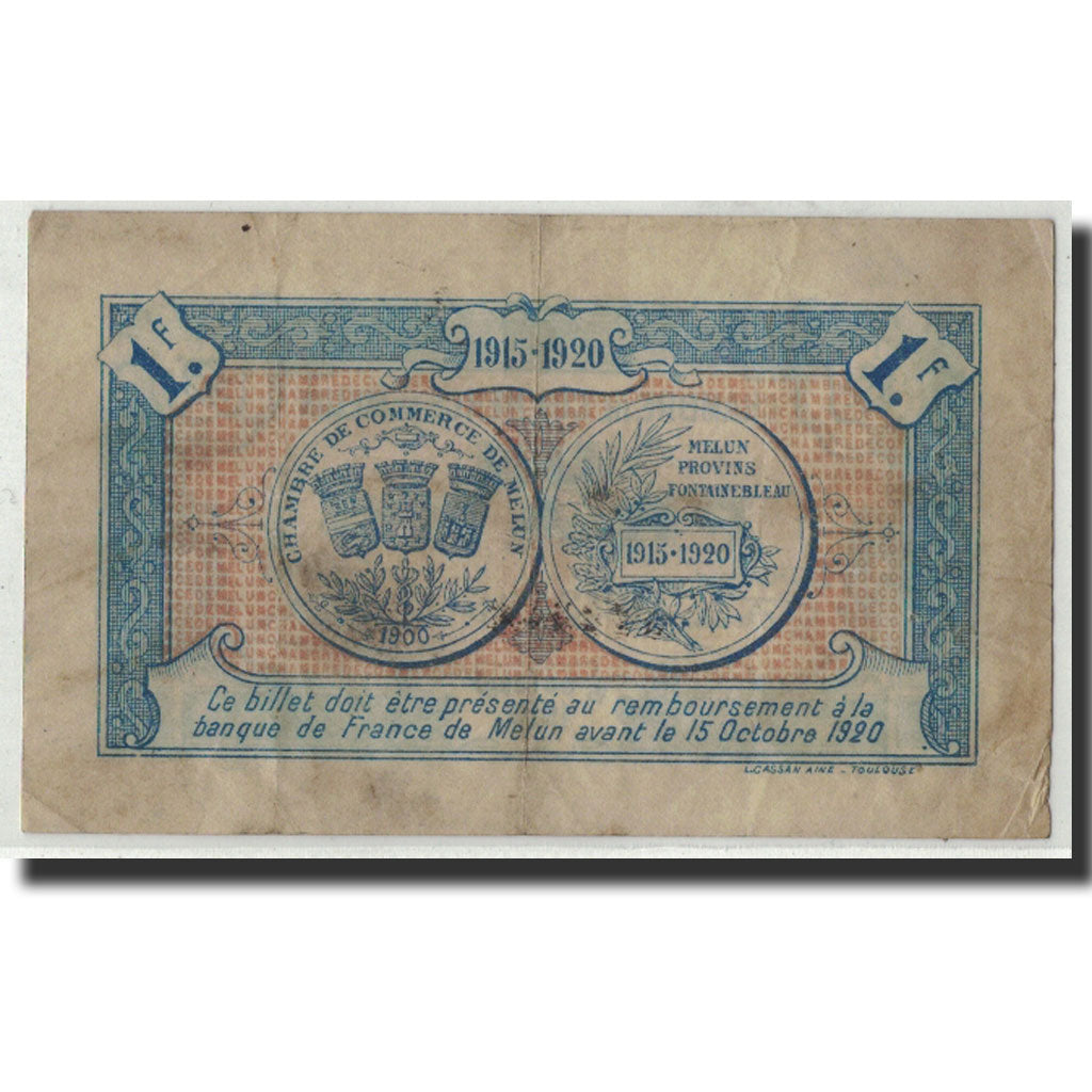 Banknote, Pirot:80-1, 1 Franc, 1915, France, VF(20-25), Melun