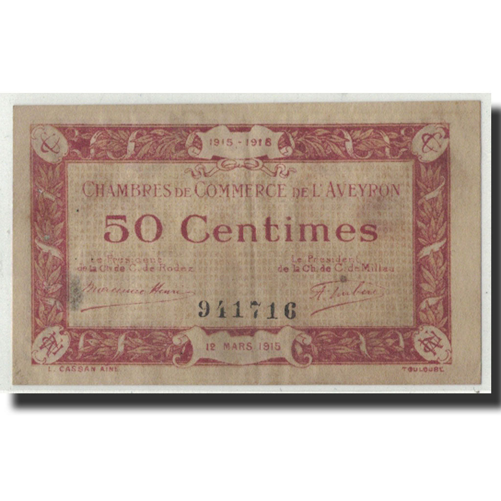 France, Aveyron, 50 Centimes, 1915, VF(20-25), Pirot:108-1